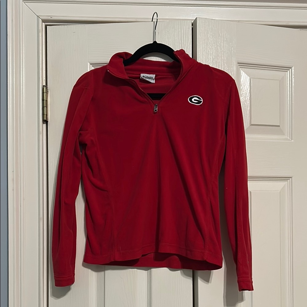 UGA Columbia Red Fitted Long Sleeve Polo Sweatshirt